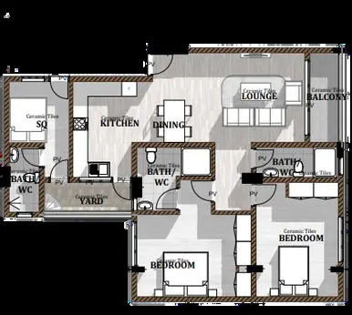 Two bedroom Type A floor plan